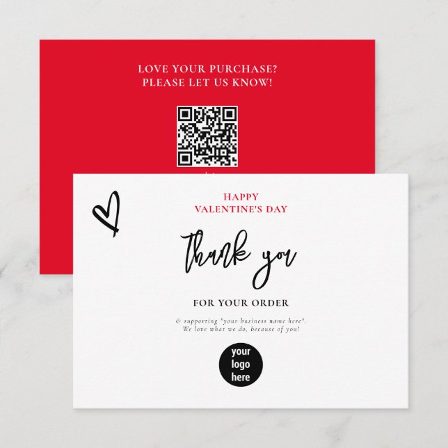 Red Valentine's Day Heart Business Thank You Logo  Card (Front/Back)