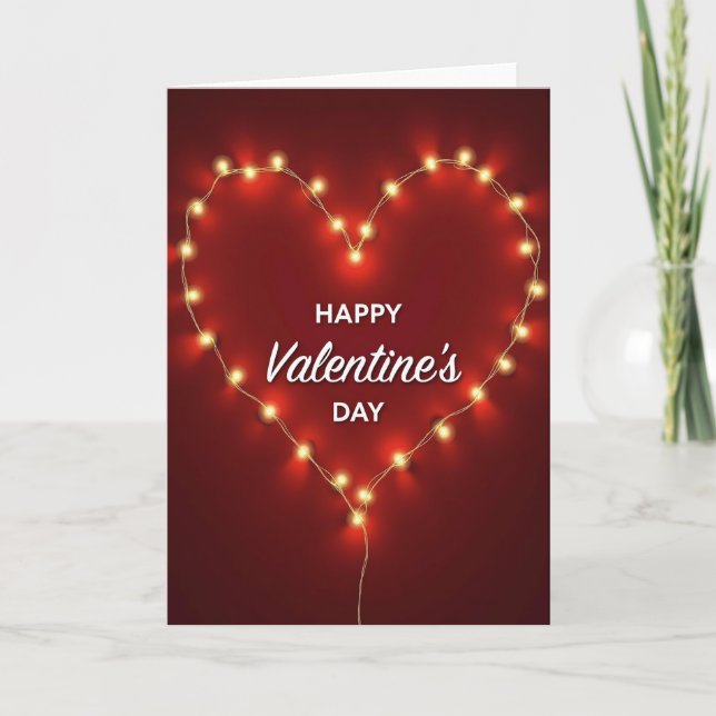 Red Valentines Day Heart Lights Card (Front)