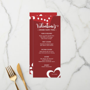 Red Valentine's day Hearts Custom dinner party  Menu