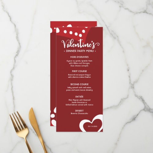 Red Valentines day Hearts Custom dinner party  Menu