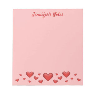 Red Valentine's Day Hearts & Custom Text Notepad