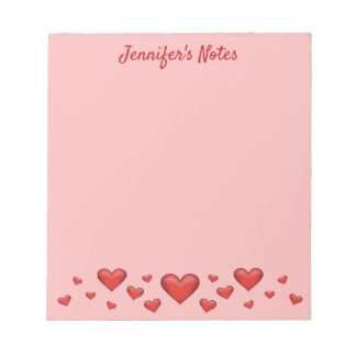 Red Valentine's Day Hearts &amp; Custom Text Notepad
