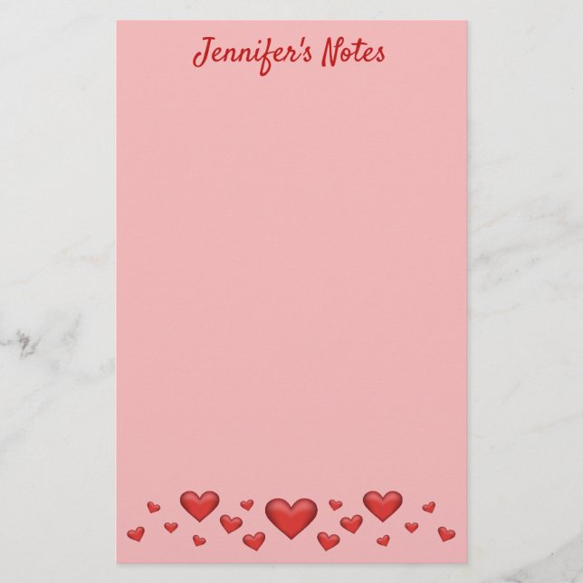 Red Valentine's Day Hearts & Custom Text Stationery (Front)