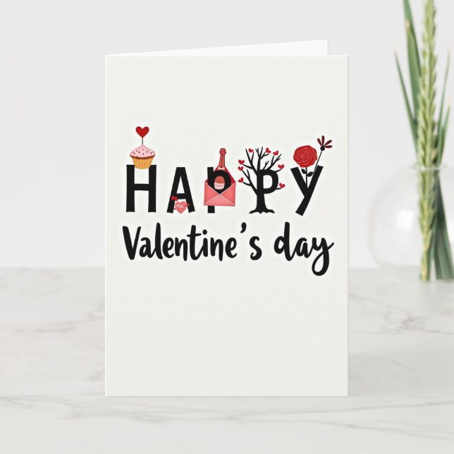 Red Valentines Day Illustrated Card (Front)