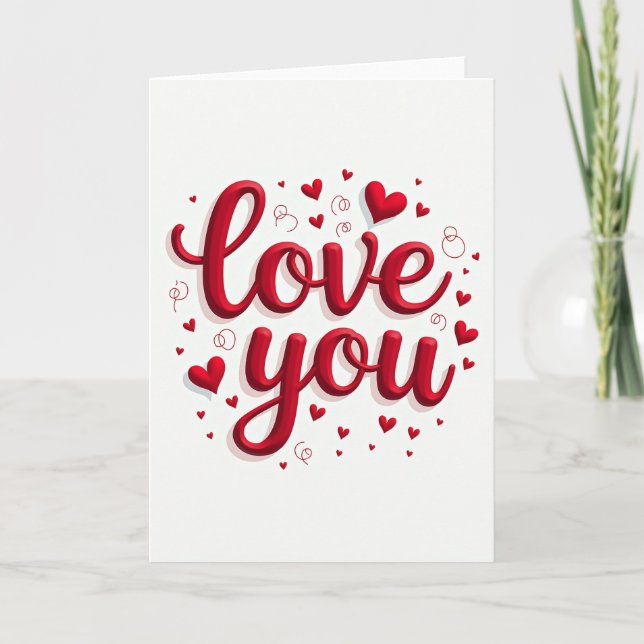Red Valentines Day Love You Card (Front)
