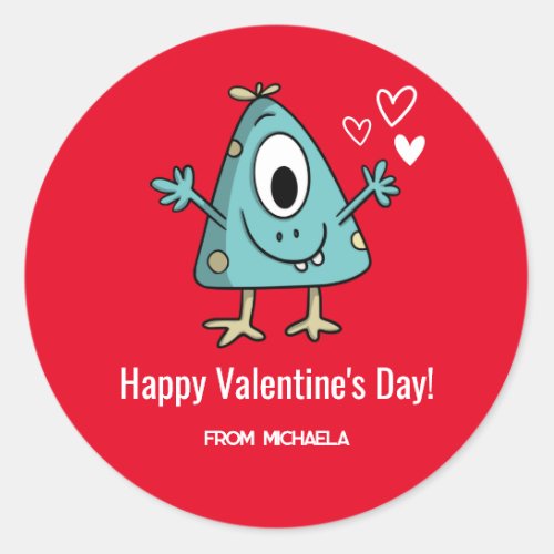 Red Valentines Day Monster Hearts Classic Round Sticker