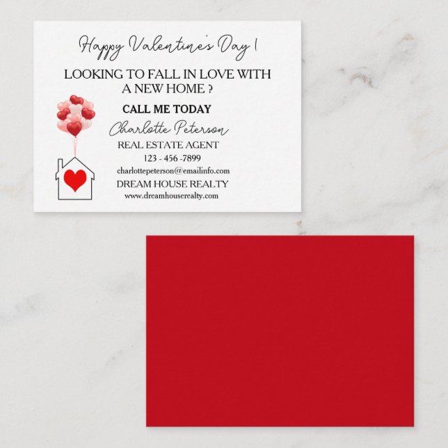 Red Valentine's Day Real Estate Marketing  Note Card (Front/Back)