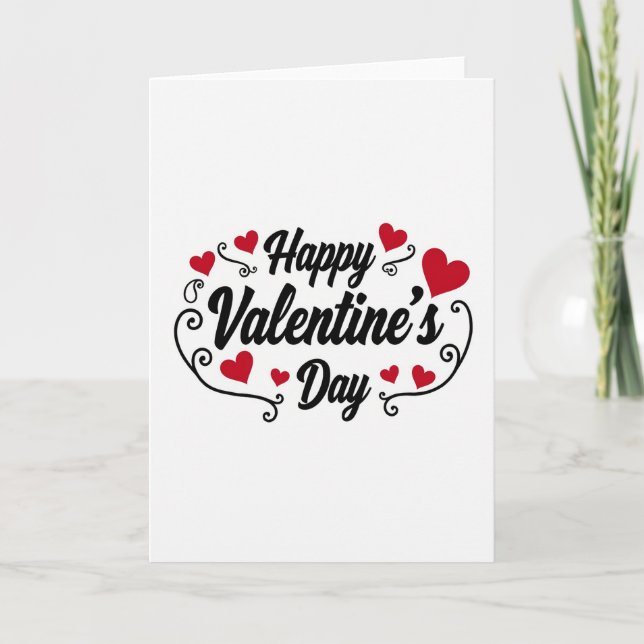 Red Valentines Day Script Hearts Card (Front)