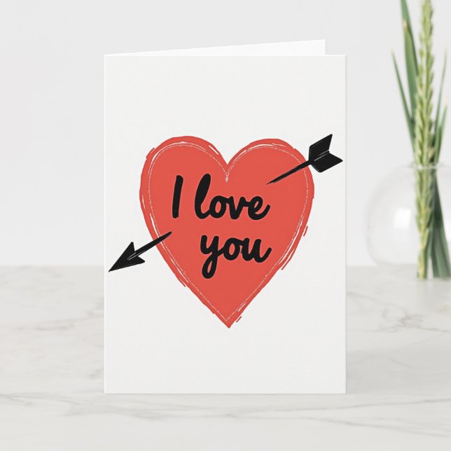 Red Valentines Hand Drawn Romantic Card (Front)