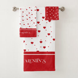 Red Valentine&#39;s hearts pattern Bath Towel Set