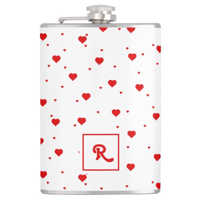 Red Valentine's hearts pattern Flask (Front)