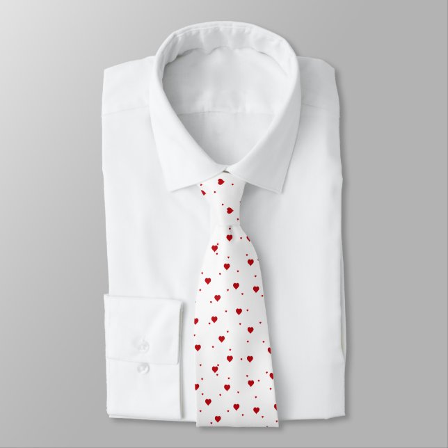 Red Valentines Hearts Pattern Neck Tie (Tied)