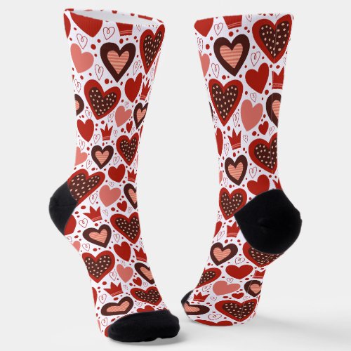 Red Valentines Hearts Pattern  Socks