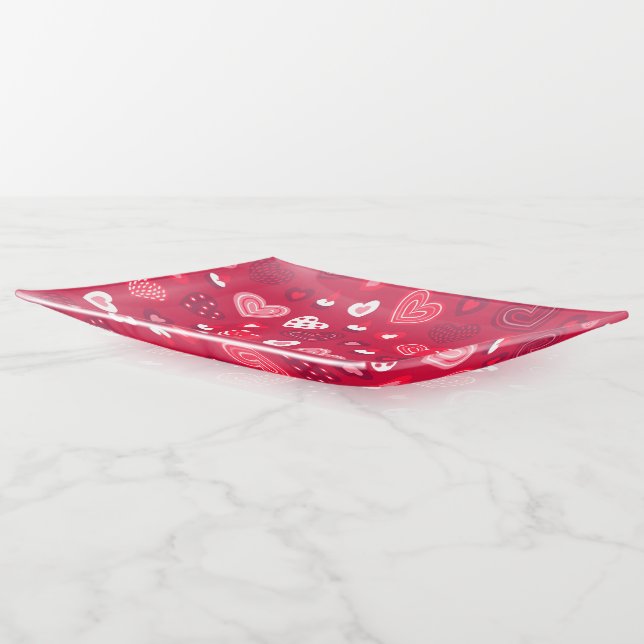 Red Valentines hearts pattern Trinket Tray (Angled)