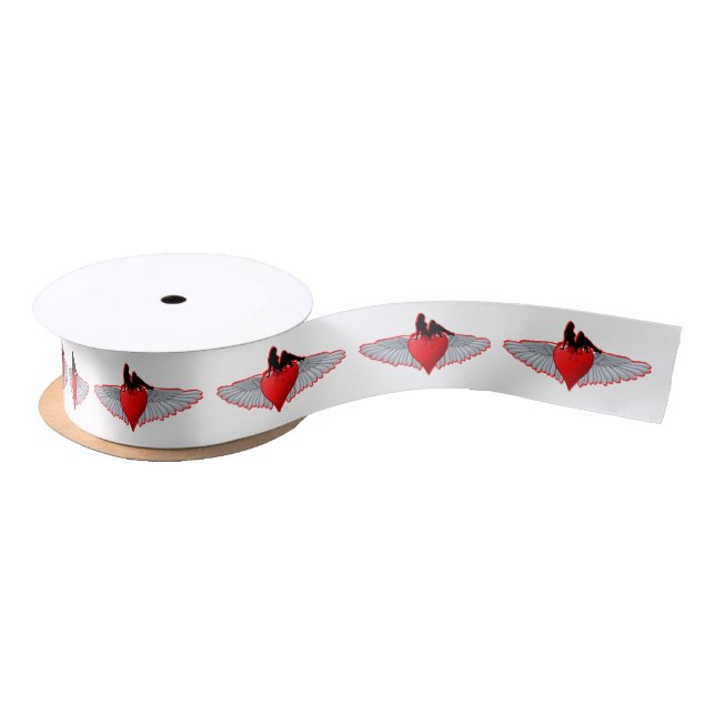 Red Valentines love heart tattoo style Satin Ribbon (Spool)