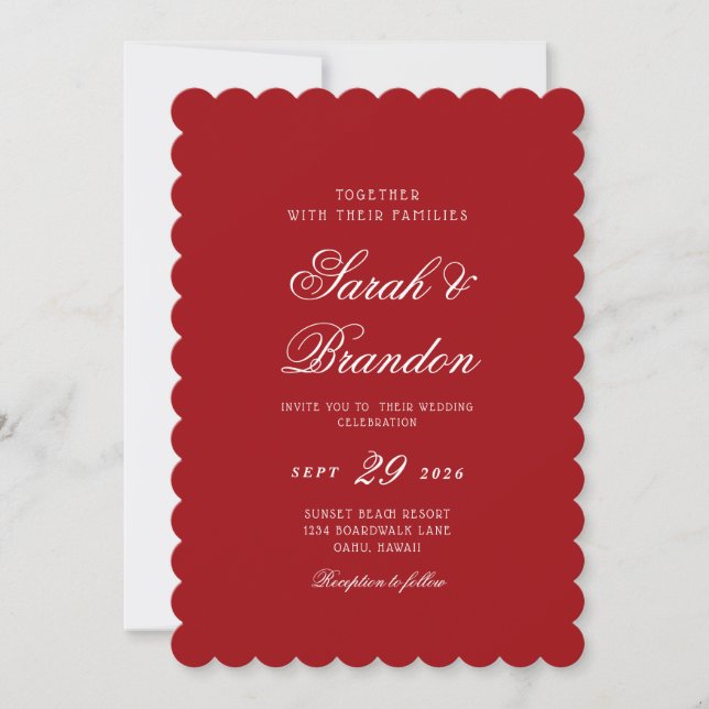 Red Valentines Minimalist Script Wedding Invitation (Front)