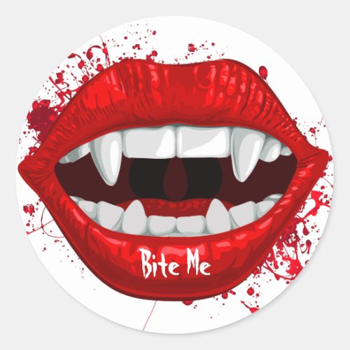 Red Vampire Lips  Fangs Classic Round Sticker