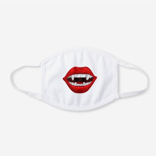 Red Vampire Lips  Fangs White Cotton Face Mask