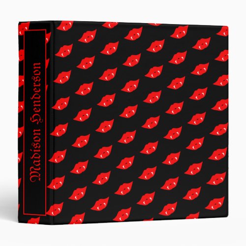 Red Vampire Lips Gothic Script 3 Ring Binder