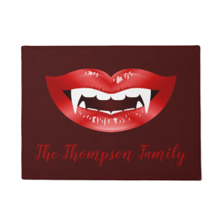 Red Vampire Mouth And Custom Family Name Text Doormat