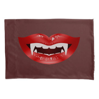 Red Vampire Mouth With Fangs On Dark Red Color Pillow Case
