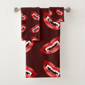 Red Vampire Mouths Pattern Bath Towel Set