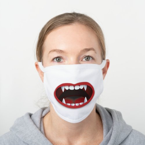 Red Vampire Teeth White Cotton Face Mask