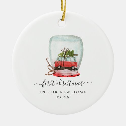 Red Van  First Christmas New Home Ceramic Ornament