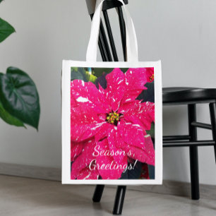 Red Variegated Poinsettia Holiday Grocery Bag