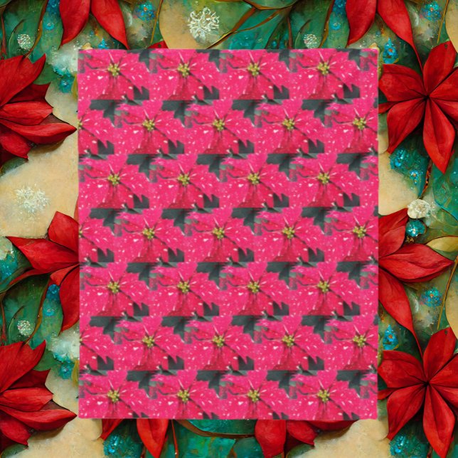 Red Variegated Poinsettia Pattern Holiday Fleece Blanket (In Situ Holiday)