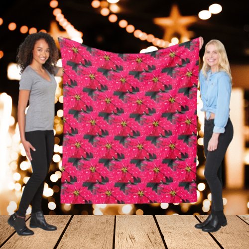 Red Variegated Poinsettia Pattern Holiday Fleece Blanket