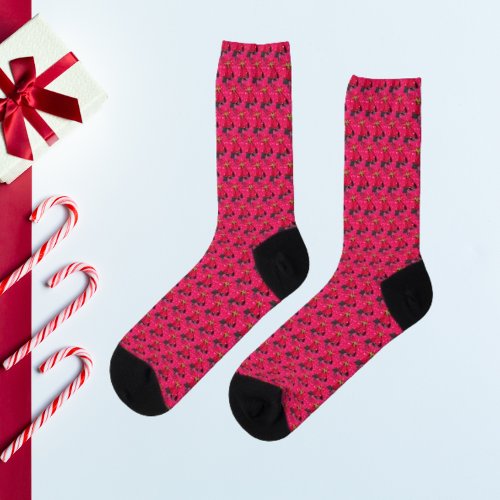 Red Variegated Poinsettia Pattern Holiday Socks