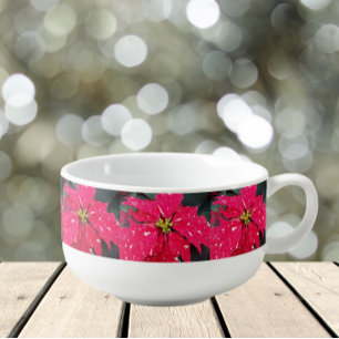 Red Variegated Poinsettia Pattern Holiday Soup Mug