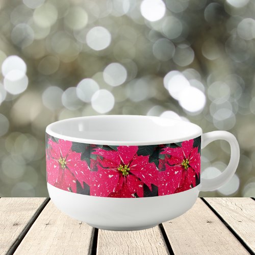 Red Variegated Poinsettia Pattern Holiday Soup Mug