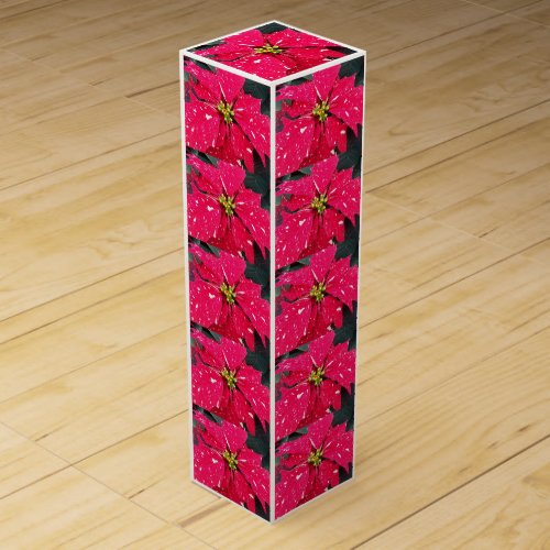 Red Variegated Poinsettia Pattern Holiday Wine Box