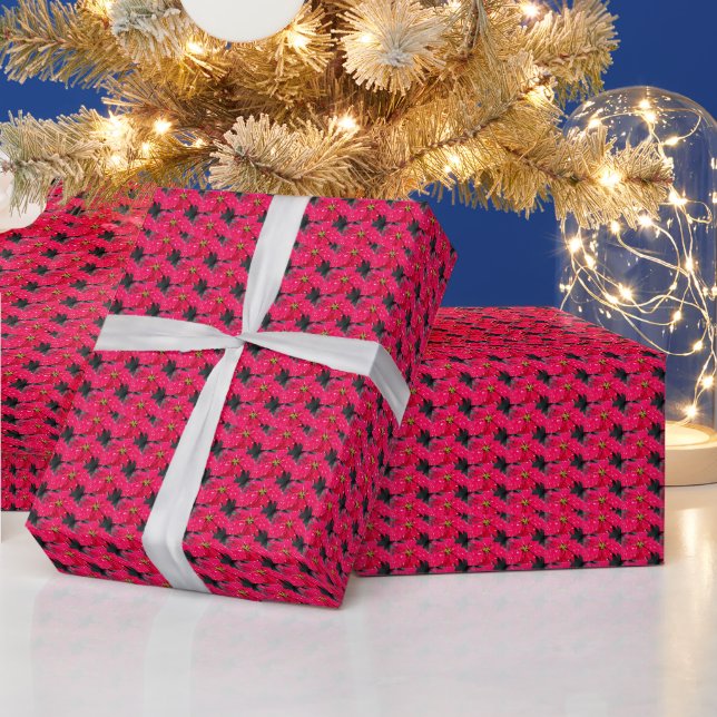 Red Variegated Poinsettia Pattern Holiday Wrapping Paper (Holidays)