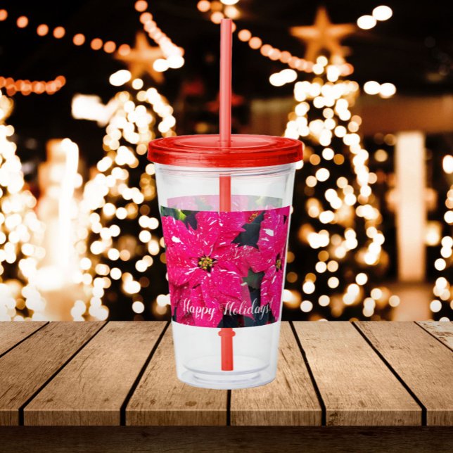 Red Variegated Poinsettias Floral Holiday Acrylic Tumbler (In Situ Holidays)