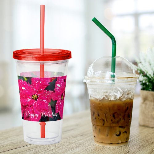 Red Variegated Poinsettias Floral Holiday Acrylic Tumbler