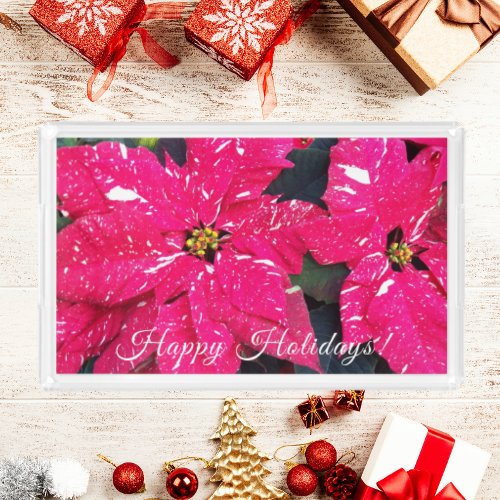 Red Variegated Poinsettias Holiday Acrylic Tray