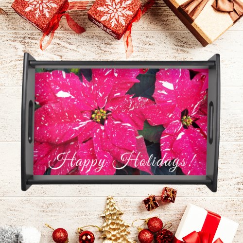 Red Variegated Poinsettias Holiday Serving Tray