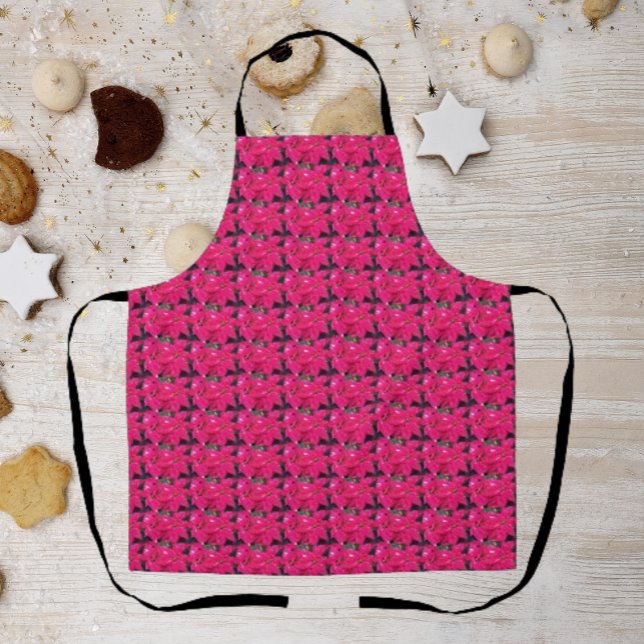 Red Variegated Poinsettias Pattern Holiday Apron (In Situ Holiday)