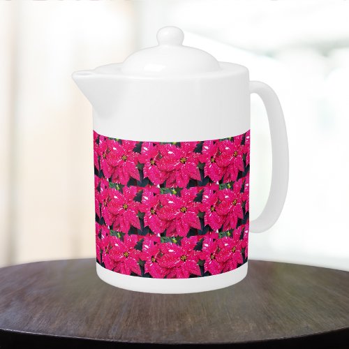 Red Variegated Poinsettias Pattern Holiday Teapot
