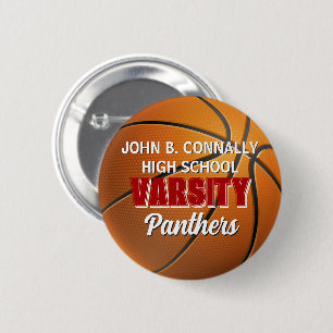 Red Varsity Basketball Custom High School Button
