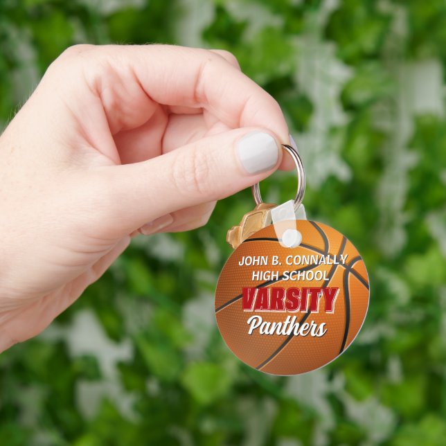 Red Varsity Basketball Custom High School Keychain (Hand)