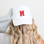Red Varsity Monogram Trucker Hat<br><div class="desc">Show off your sporty side with a custom baseball cap featuring a bold collegiate-style monogram letter. Personalize it with your favorite colors to match your sports team or personal style for a look that's uniquely yours. Perfect for game days, casual outings, or as a standout gift for fans and athletes...</div>