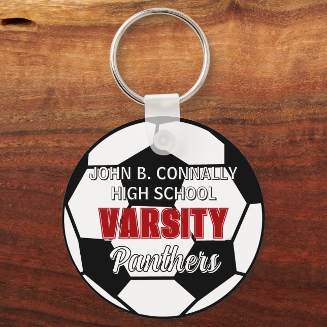 Red Varsity Soccer Custom High School Keychain (Front)