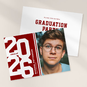 Red Varsity Sport Photo Graduation Party Invitation