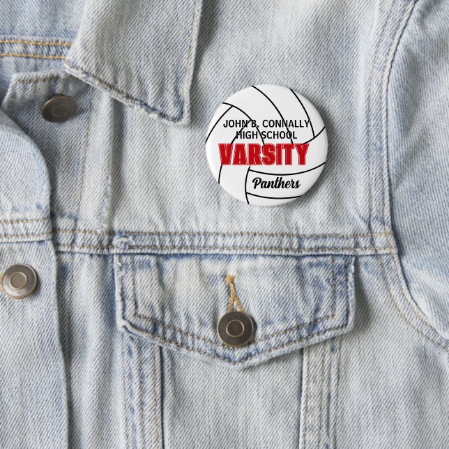 Red Varsity Volleyball Custom High School Spirit Button (In Situ)