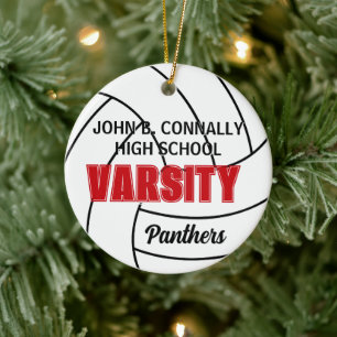 Red Varsity Volleyball Photo Back Christmas Ceramic Ornament