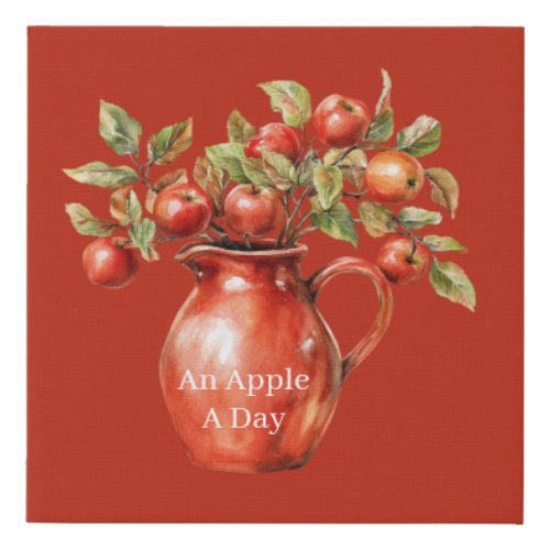 Red Vase Apples Faux Canvas Print